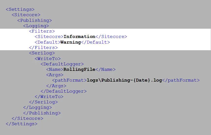 Publishing Service Enable Debug Logging Level